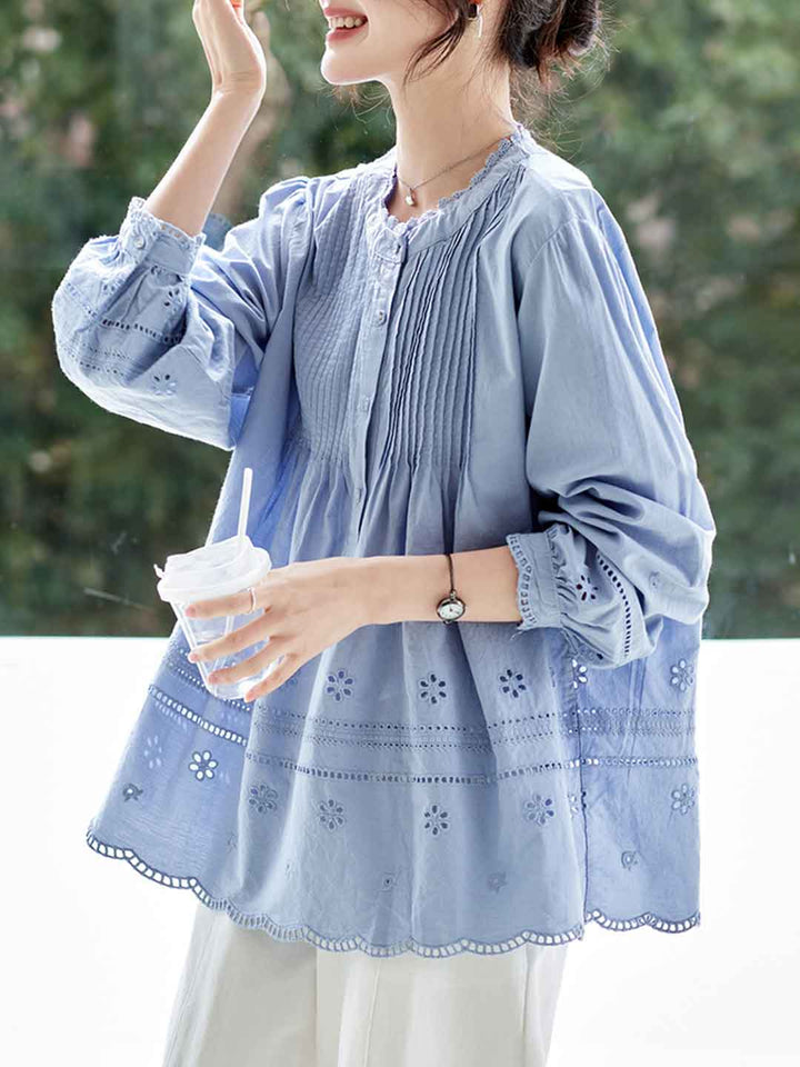 Madison Daily Crew Neck Crochet Accordion Pleated Top