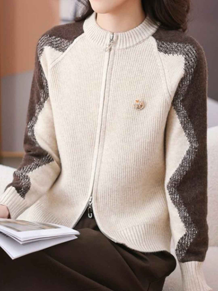 Paige Loose Crew Neck Colorblock Knitted Cardigan