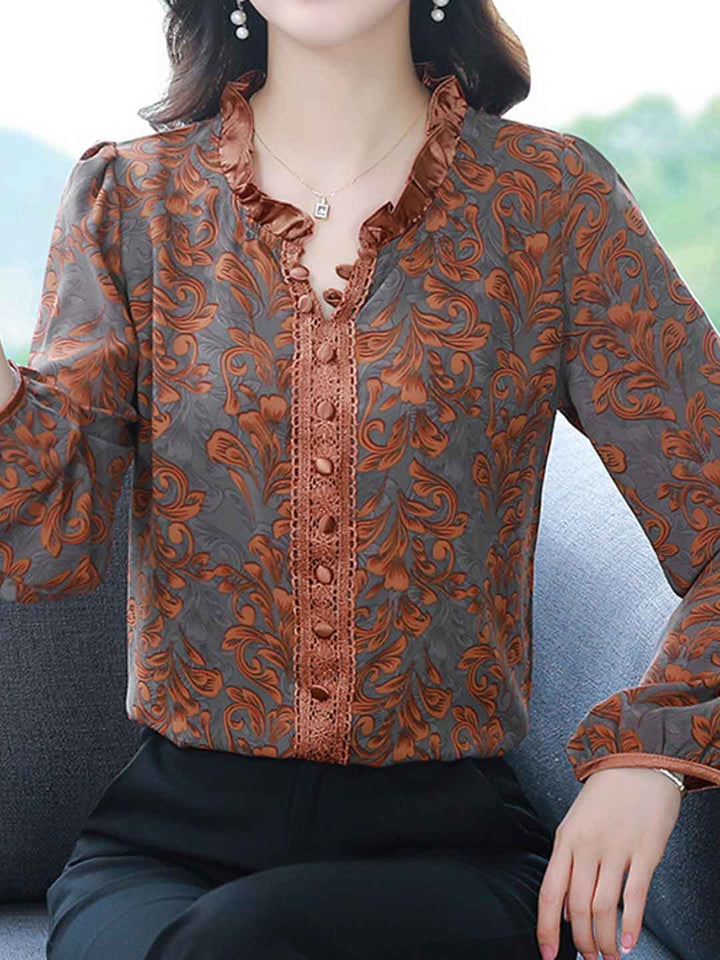 Sophia Loose Ruffled Collar Printed Top