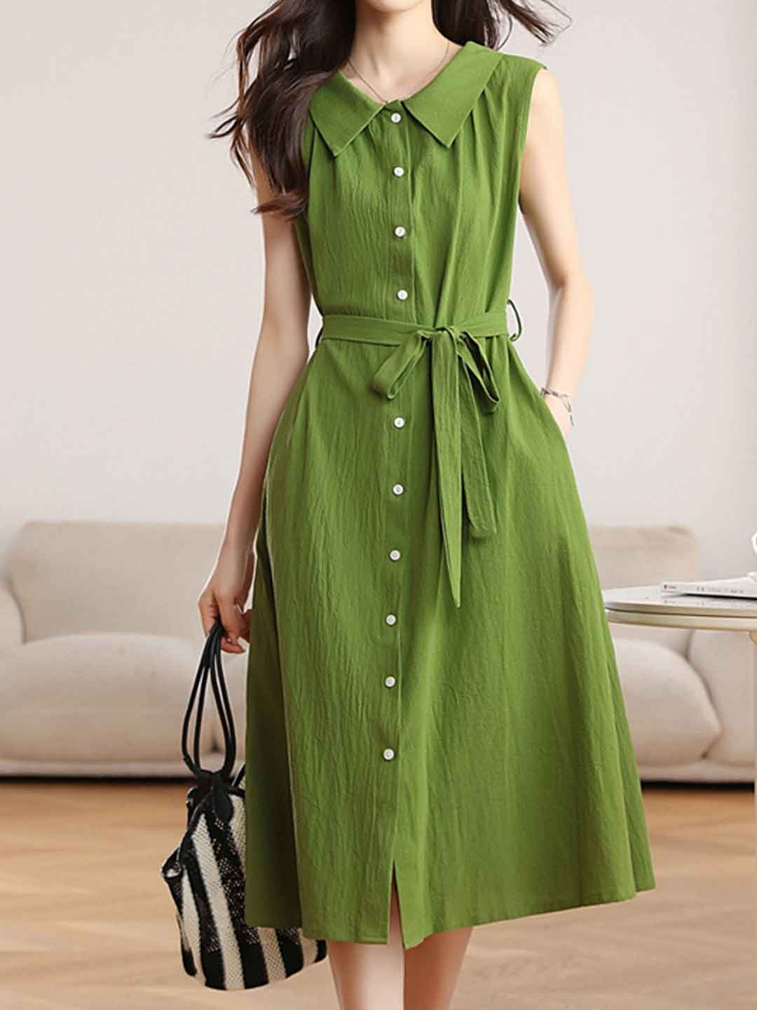 Evelyn Elegant Polo Collar Solid Color Shirt Dress