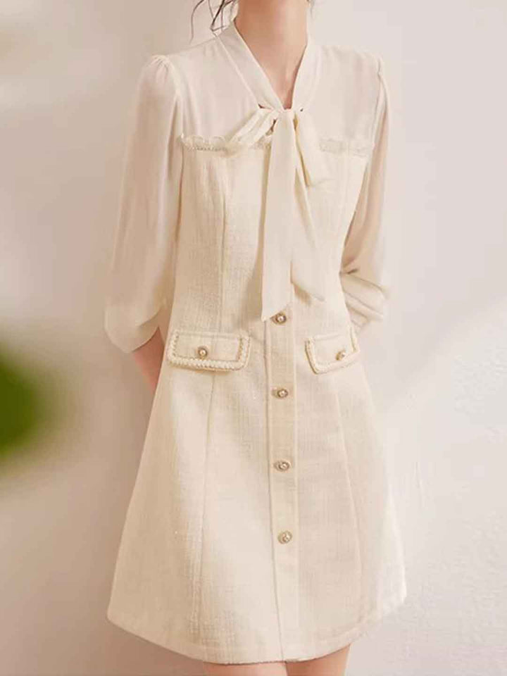 Olivia Elegant V-Neck Waisted Bow Dress