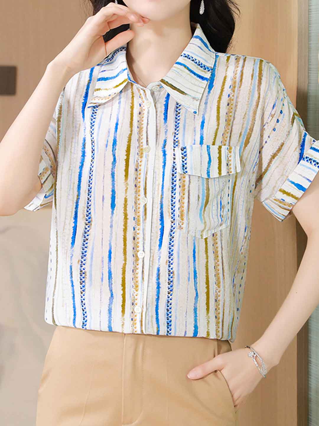 Katelyn Loose Polo Neck Striped Top