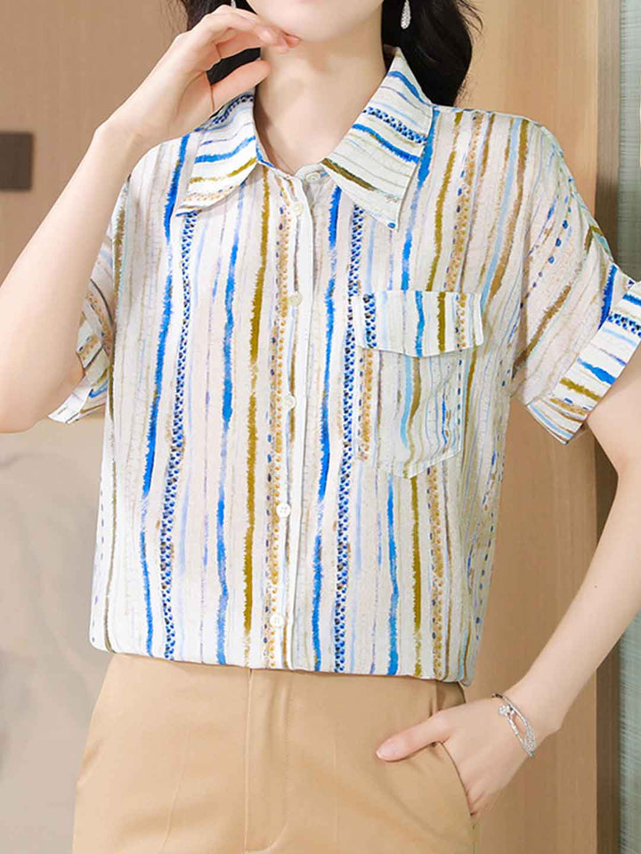 Katelyn Loose Polo Neck Striped Top