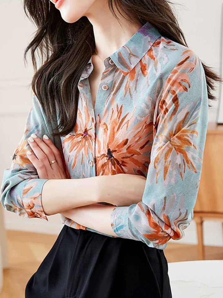 Natalie Daily Lapel Floral Printed Shirt