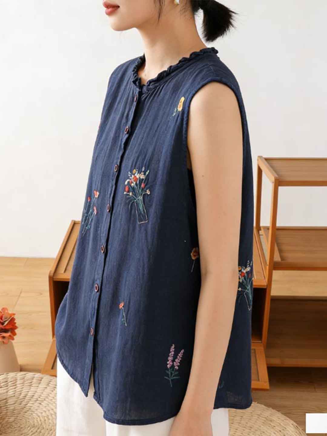 Emily Loose Auricular Embroidered Vest