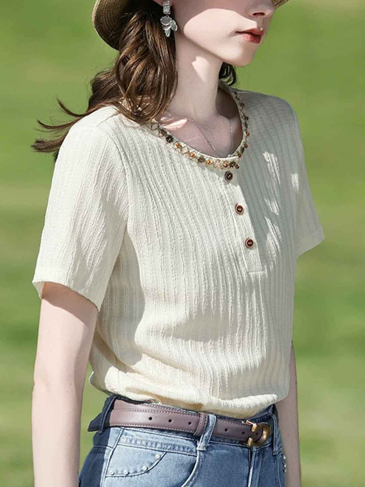 Brianna Slim Crew Neck Textured Top