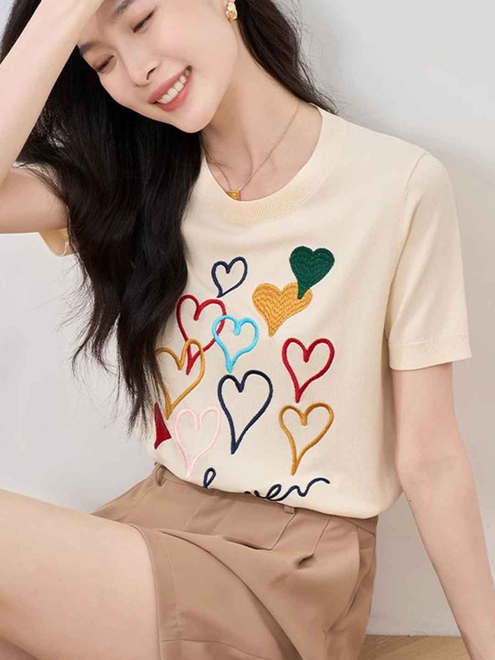 Valeria Casual Crew Neck Embroidered Knitted Top