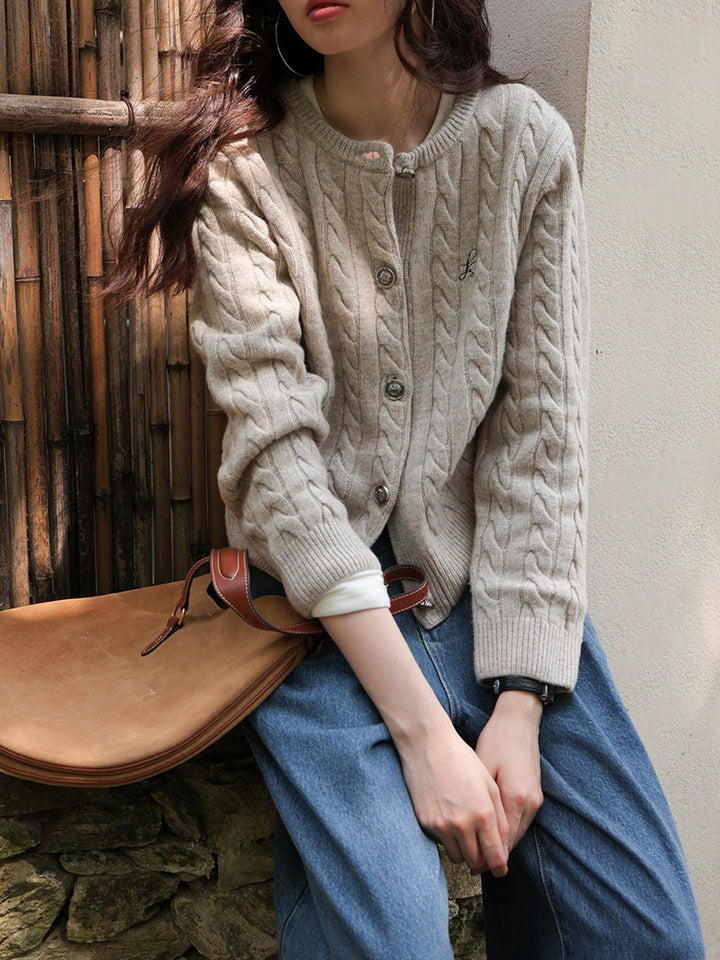 Riley Loose Crew Neck Cable Knitted Cardigan