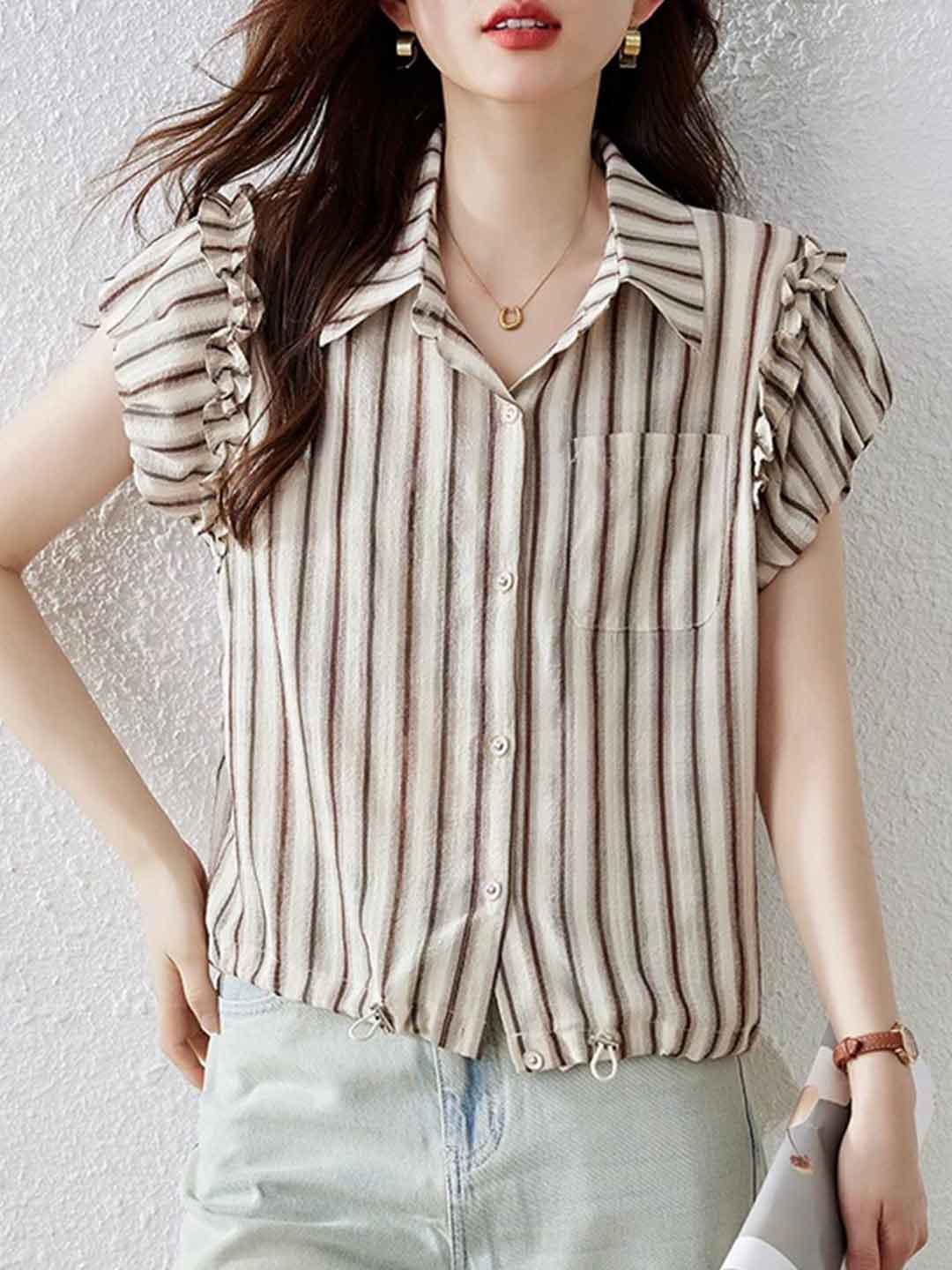 Chloe Retro Polo Collar Striped Shirt