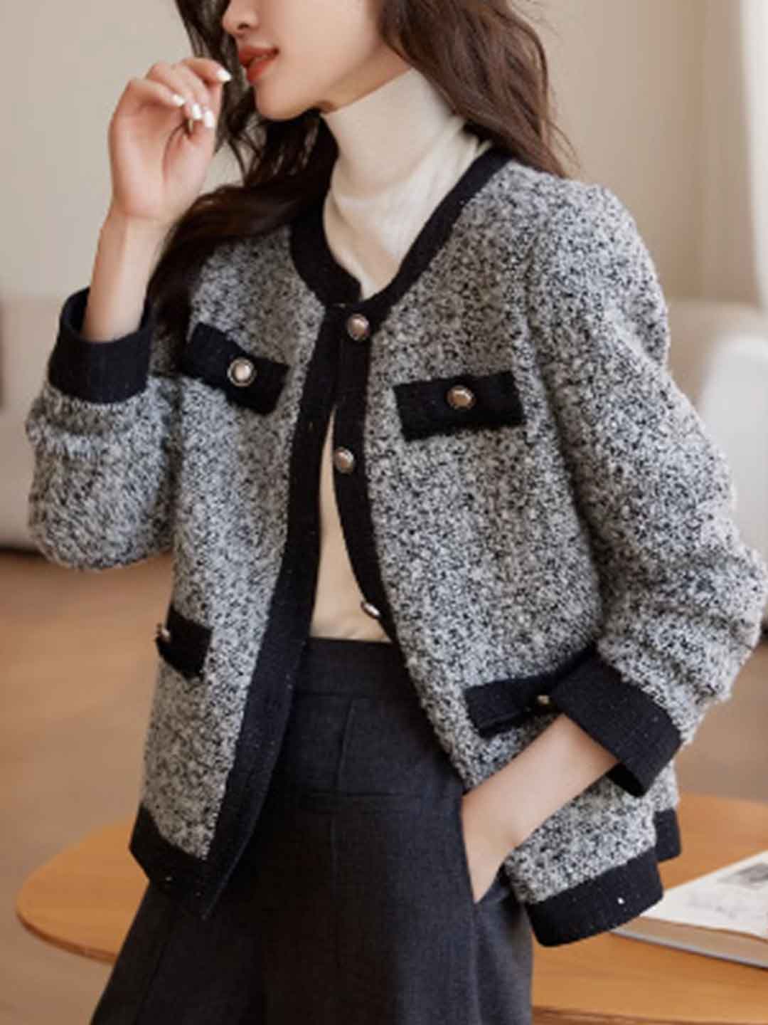 Chloe Retro V-Neck Tweed Jacket