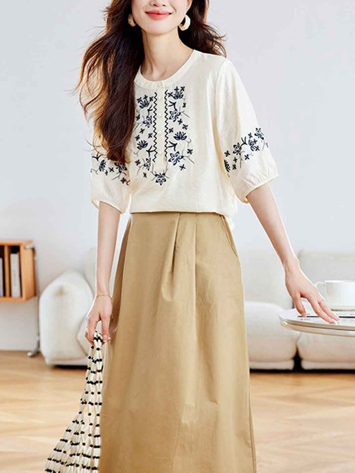 Abigail Daily Crew Neck Embroidered Top