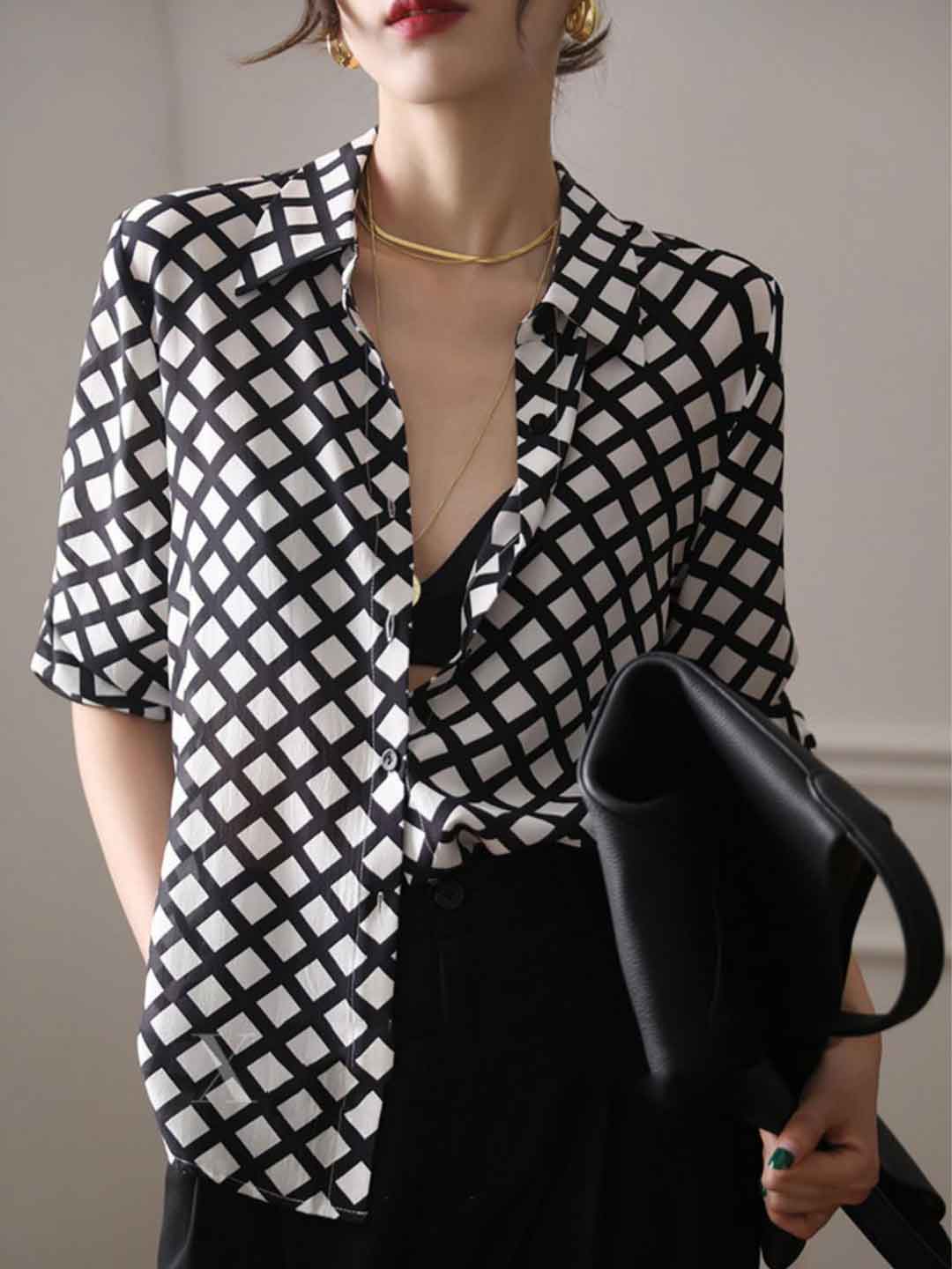 Claire Vintage Polo Collar Plaid Shirt