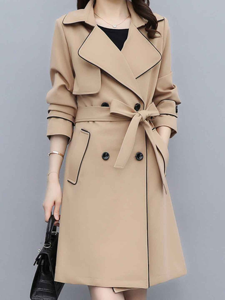 Abigail Loose Suit Collar Belted Solid Color Trench Coat