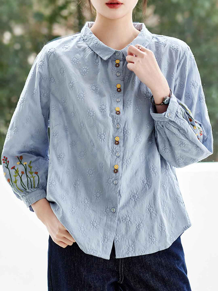 Grace Elegant Lapel Embroidered Shirt