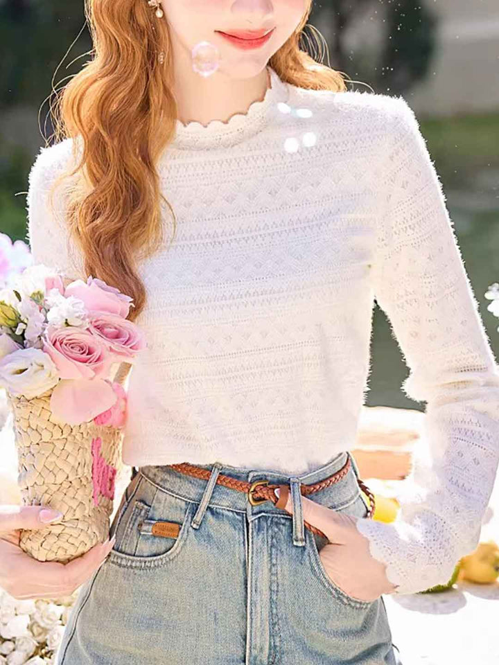 Ella Classic Crocheted Brushed Lace Trim Top
