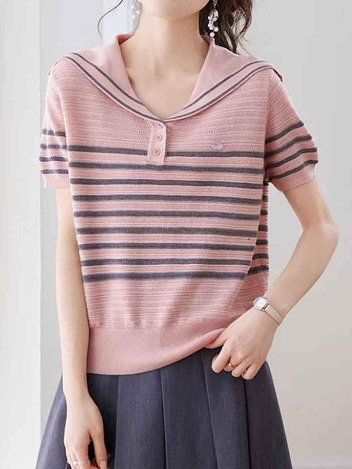 Zoey Daily Crew Neck Striped Knitted Top