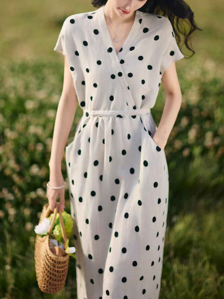 Sophie Retro V-Neck Polka Dot Dress