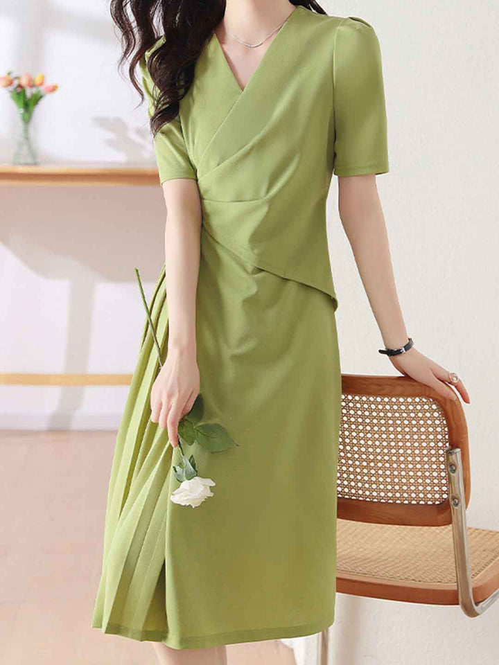 Emily Slim V-Neck Pleated Dress