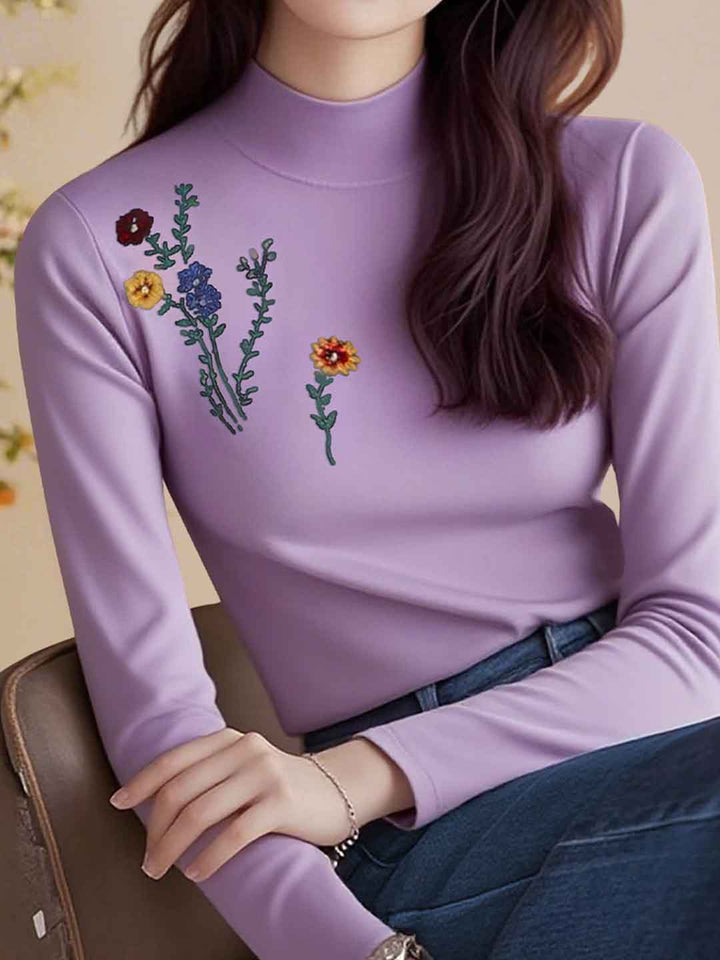 Lily Slim Turtleneck Embroidered Knitted Top