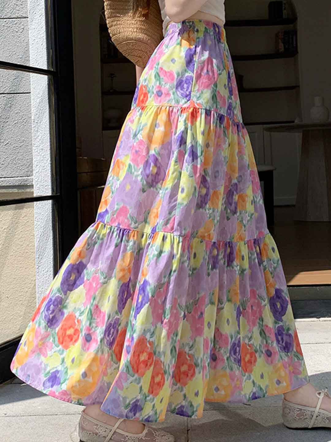 Lily Retro Painting Printed A-line Skirt