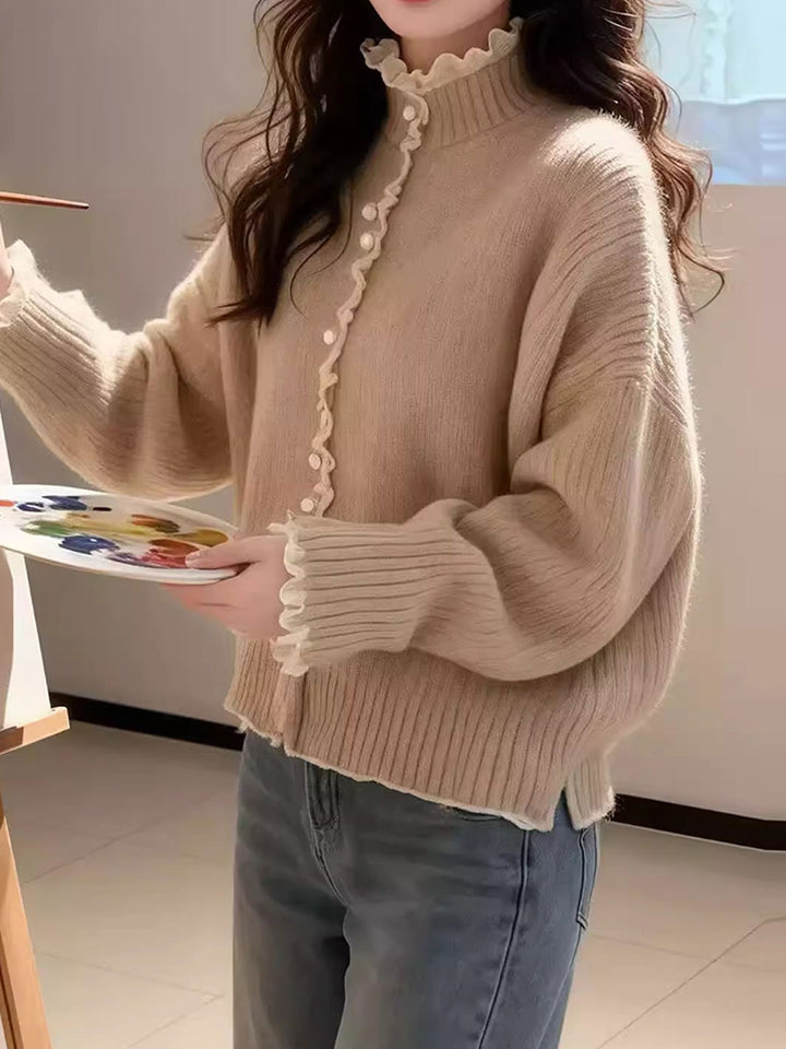 Emma Elegant Turtleneck Auricular Knitted Cardigan