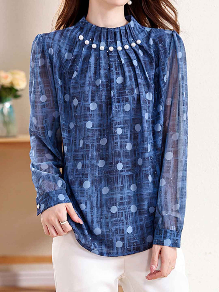 Lauren Daily Stand-Up Collar Beaded Top