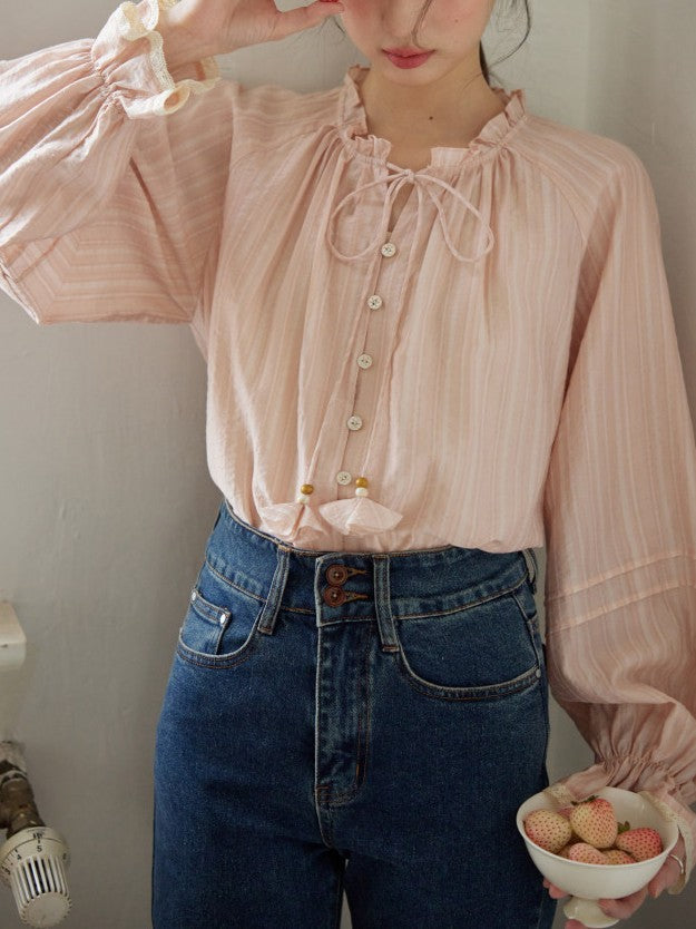 Samantha Elegant Auricular Collar Tie Blouse