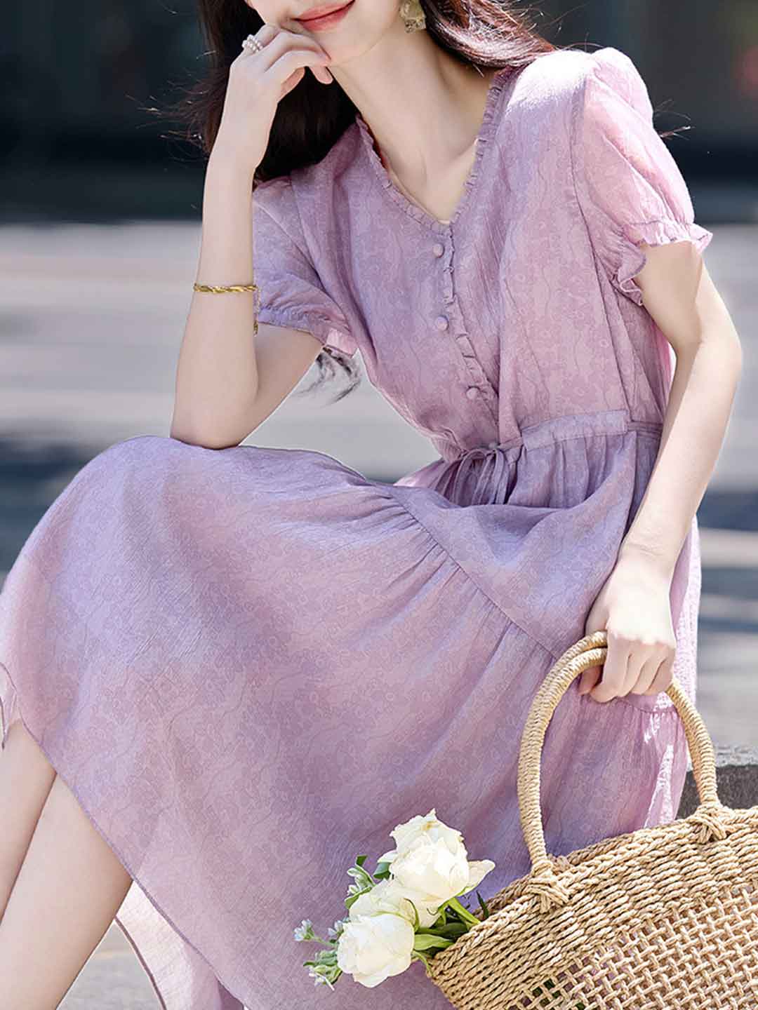 Sydney Vacation V-Neck Pleated Printed Dress