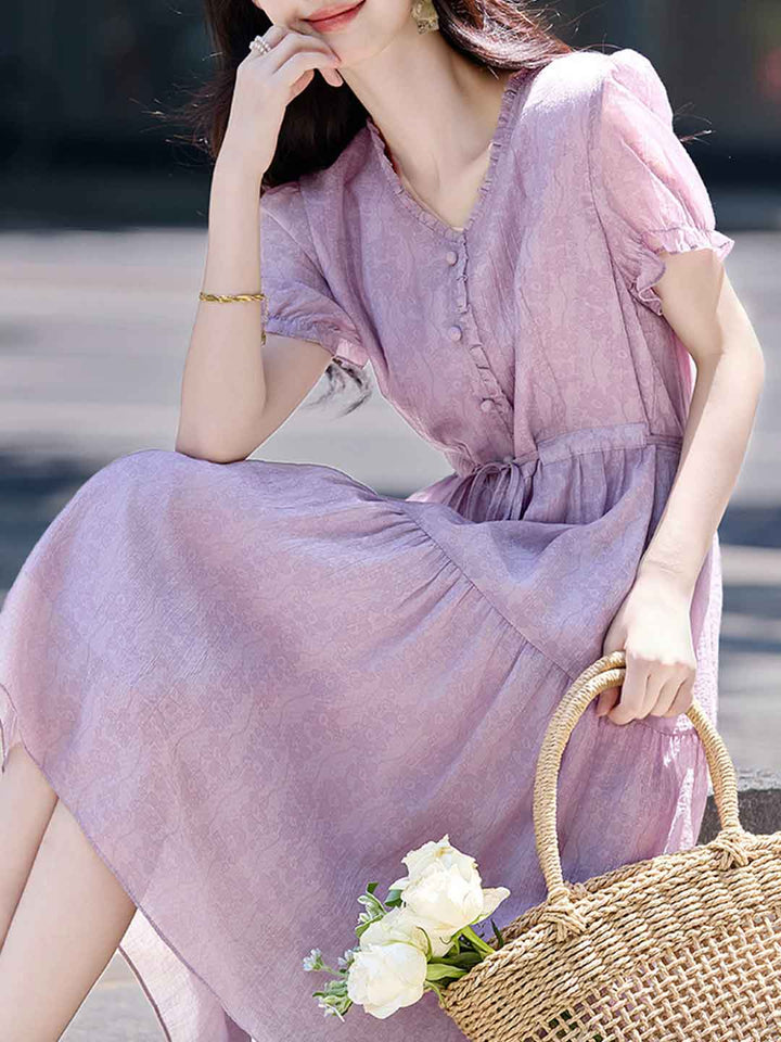 Sydney Vacation V-Neck Pleated Printed Dress