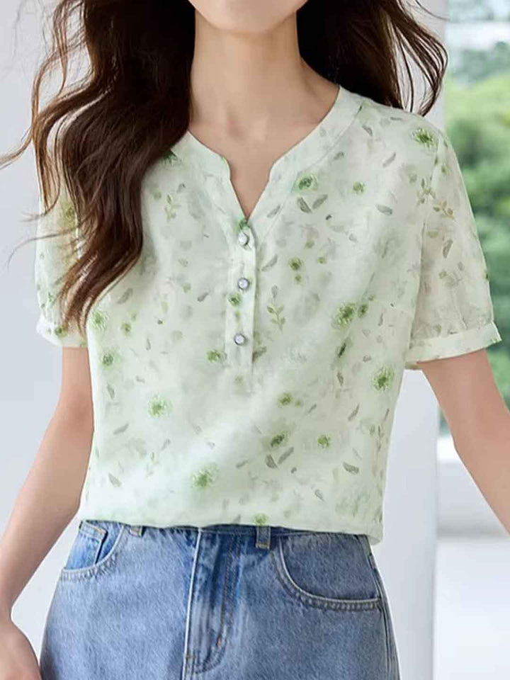 Madison Casual Puff Sleeve Floral Chiffon Blouse