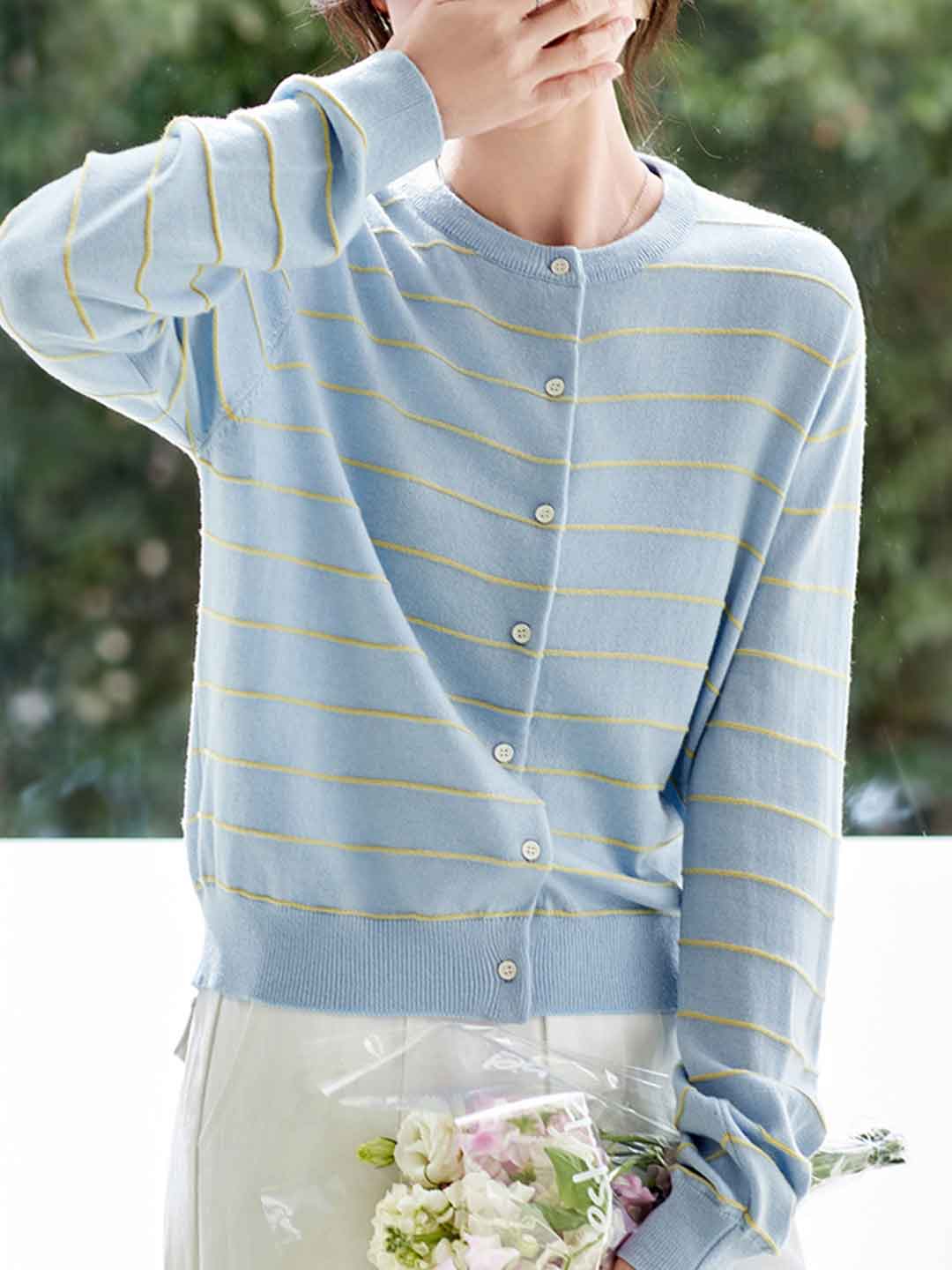 Abigail Classic Crew Neck Striped Knitted Cardigan