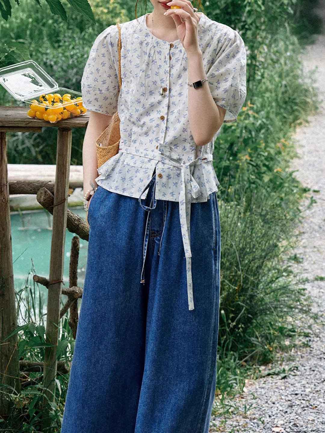 Mia Classic Crew Neck Floral Printed Top