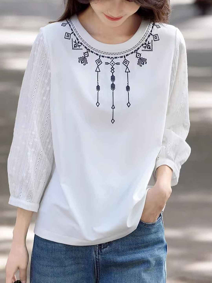Isabella Loose Crew Neck Embroidered Top