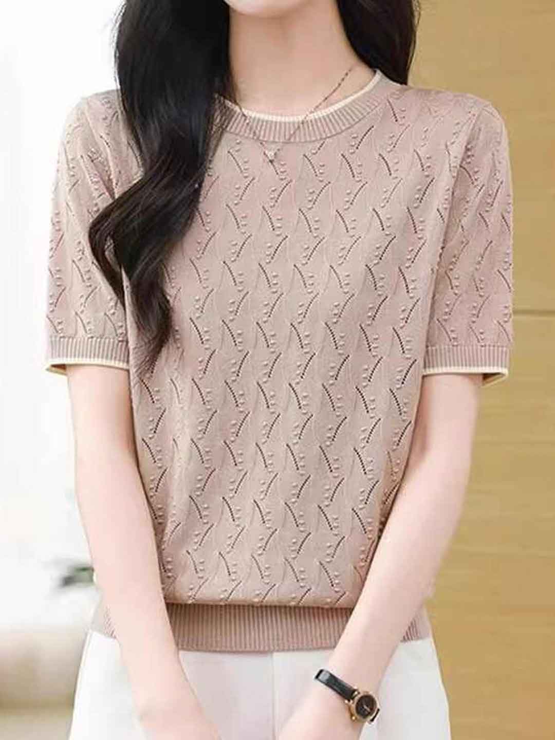 Taylor Loose Crew Neck Hollowed Knitted Top