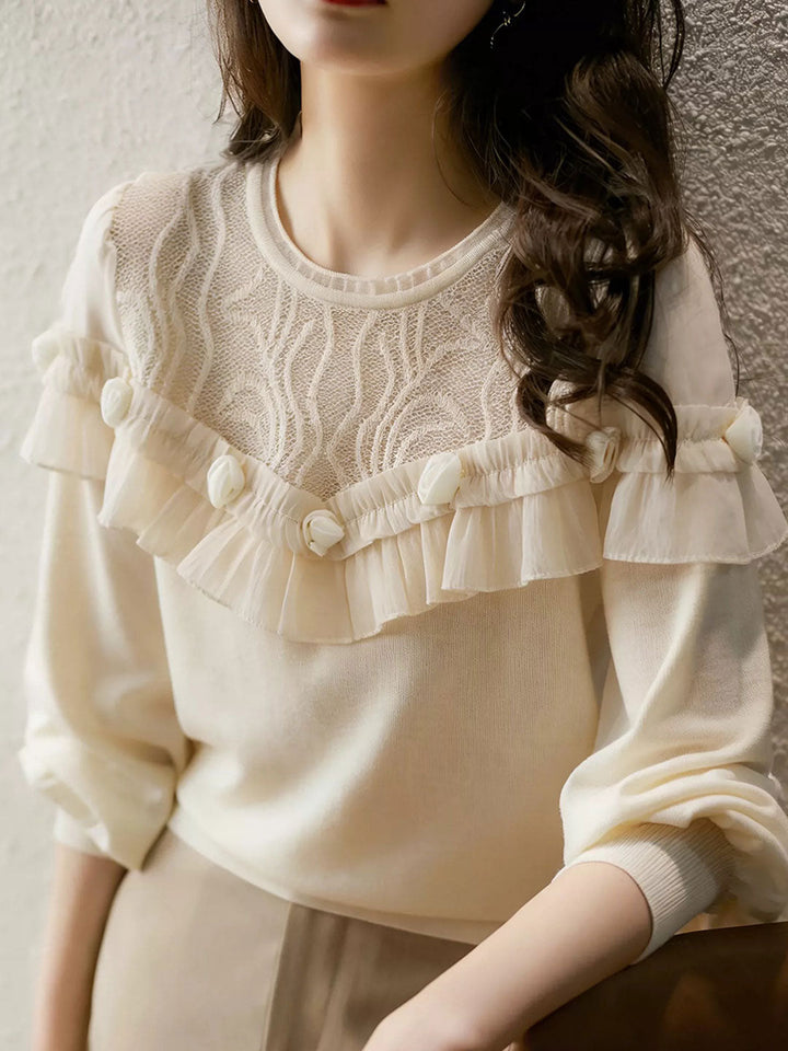 Julia Classic Crew Neck Ruffled Lace Top