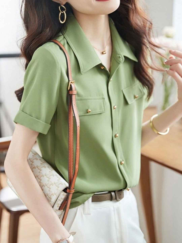 Abigail Loose Lapel Solid Color Chiffon Top