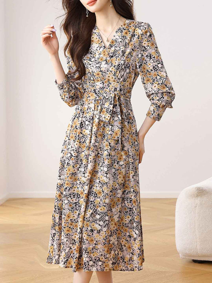 Mia Classic V-Neck Waisted Floral Dress