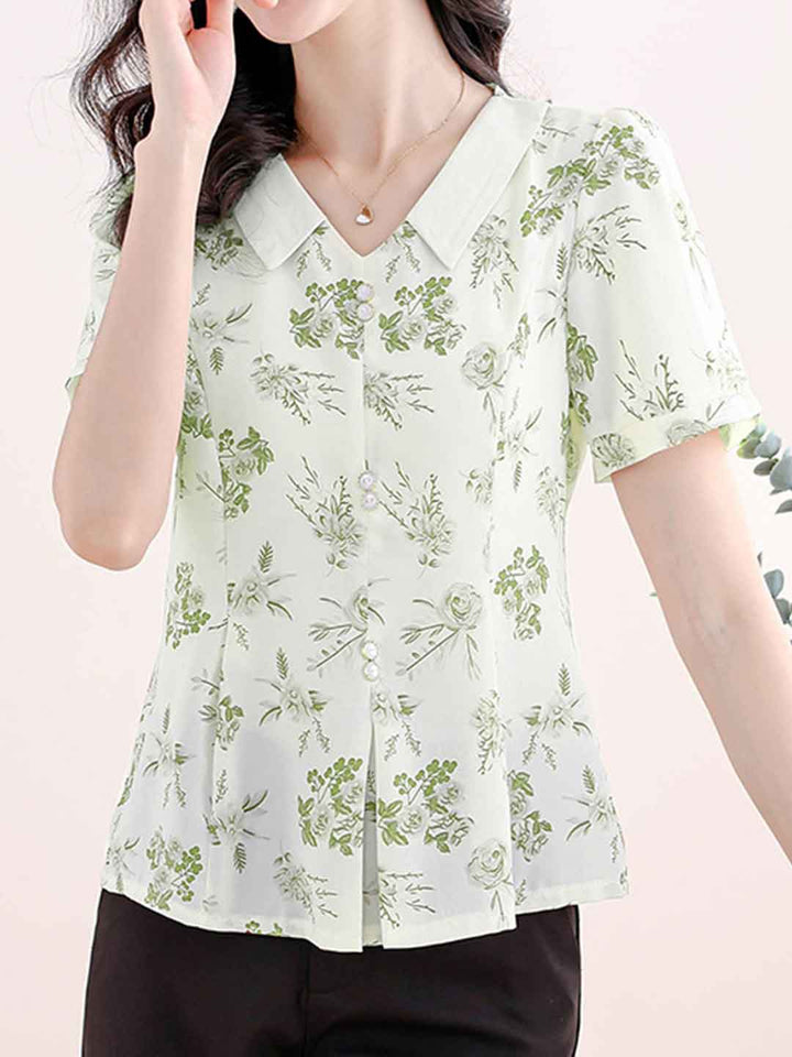 Kimberly Slim Lapel Printed Chiffon Panelled Top