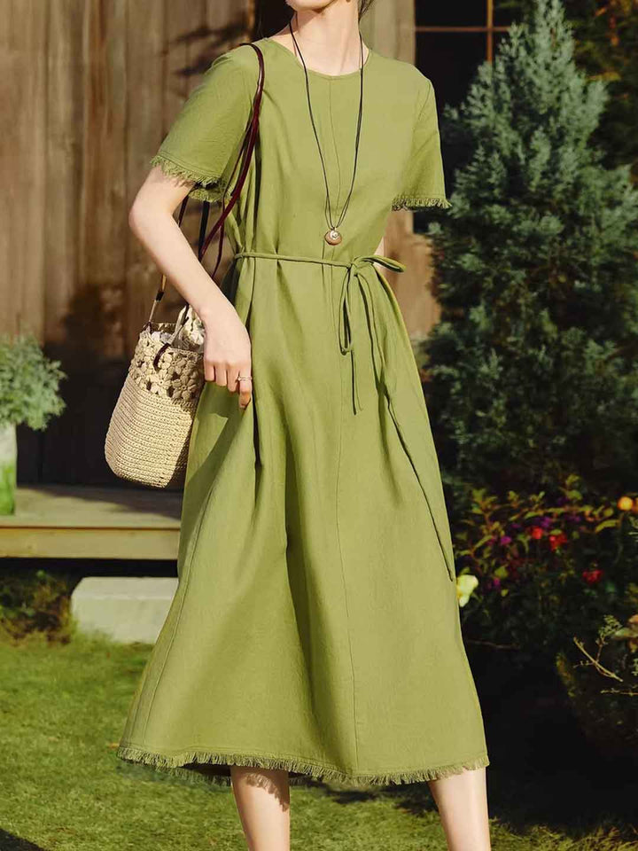 Taylor Vacation Crew Neck Tassel Tie Dress