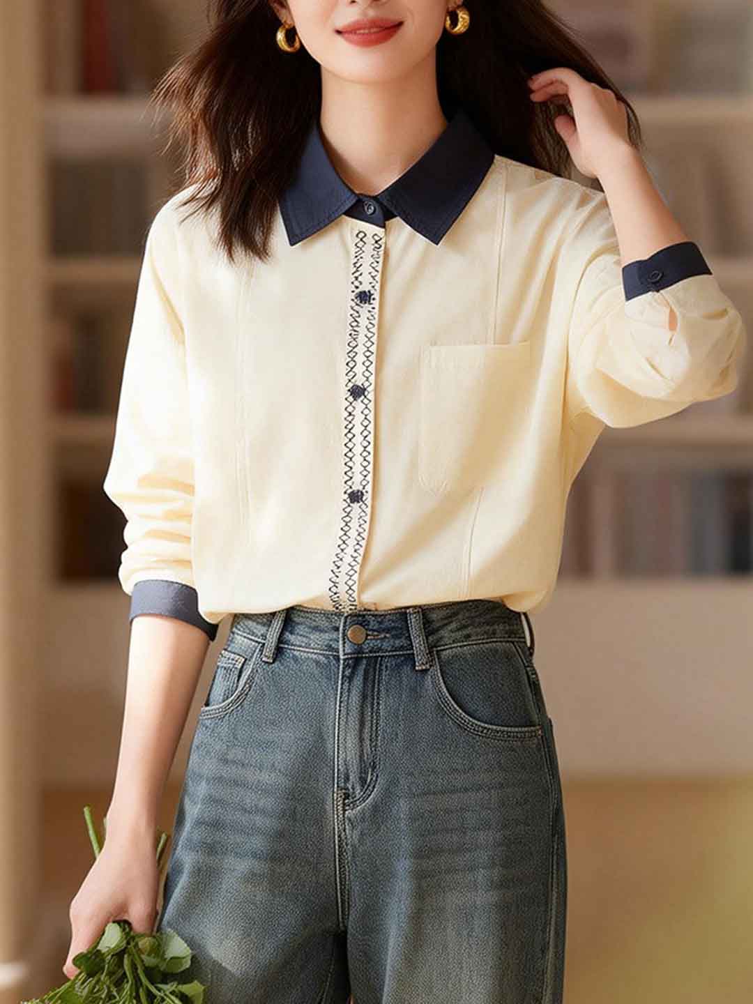 Addison Loose Lapel Color-Blocked Shirt