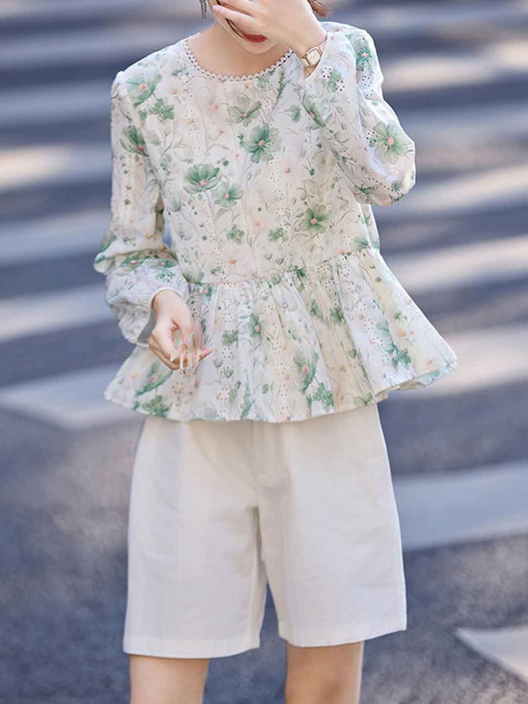 Zoe Elegant Crew Neck Embroidered Blouse