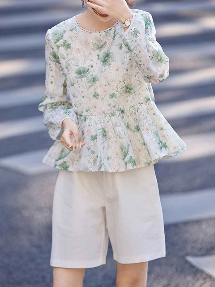 Zoe Elegant Crew Neck Embroidered Blouse