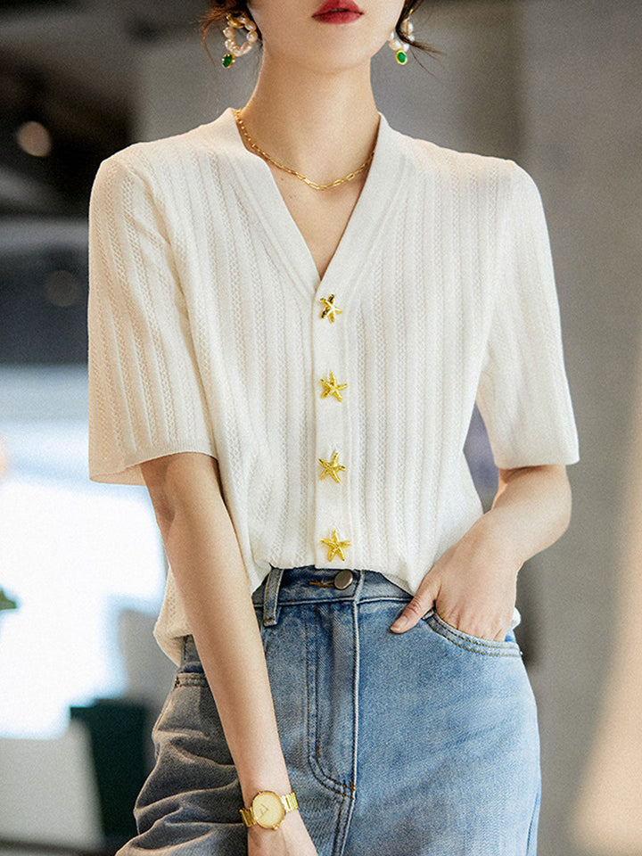 Jessica V-Neck Vertical Striped Knitted Cardigan