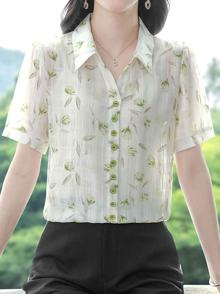 Isabelle Elegant Polo Printed Chiffon Shirt