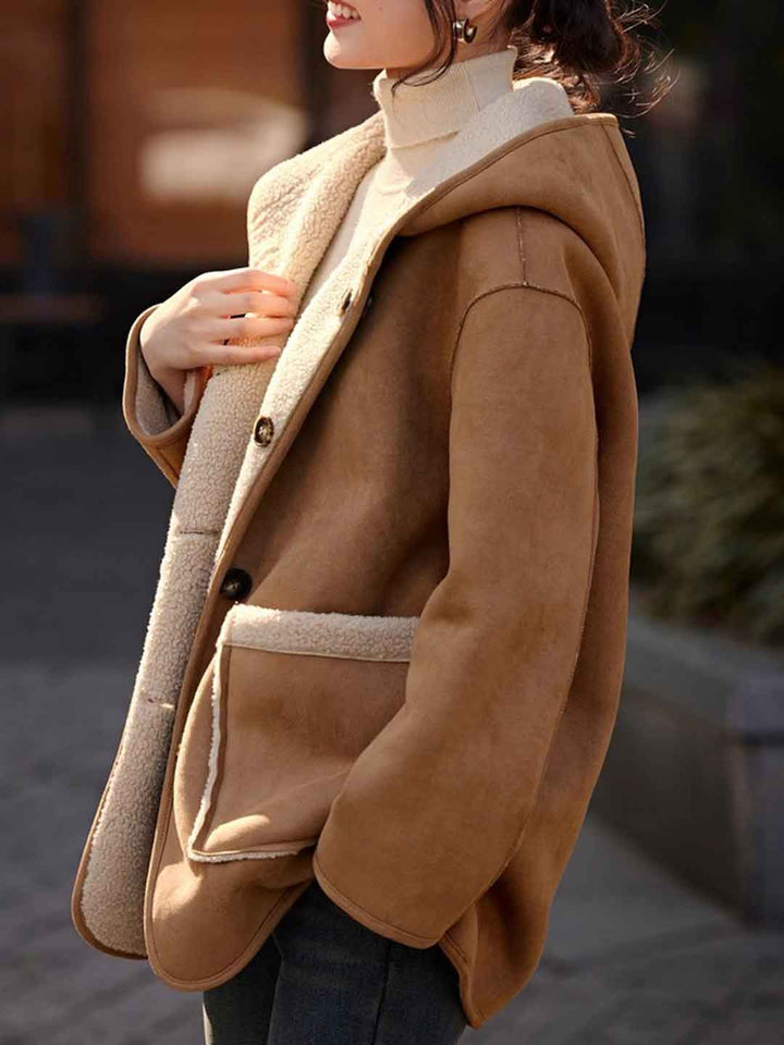 Isabella Casual Fleece Hooded Reversible Coat