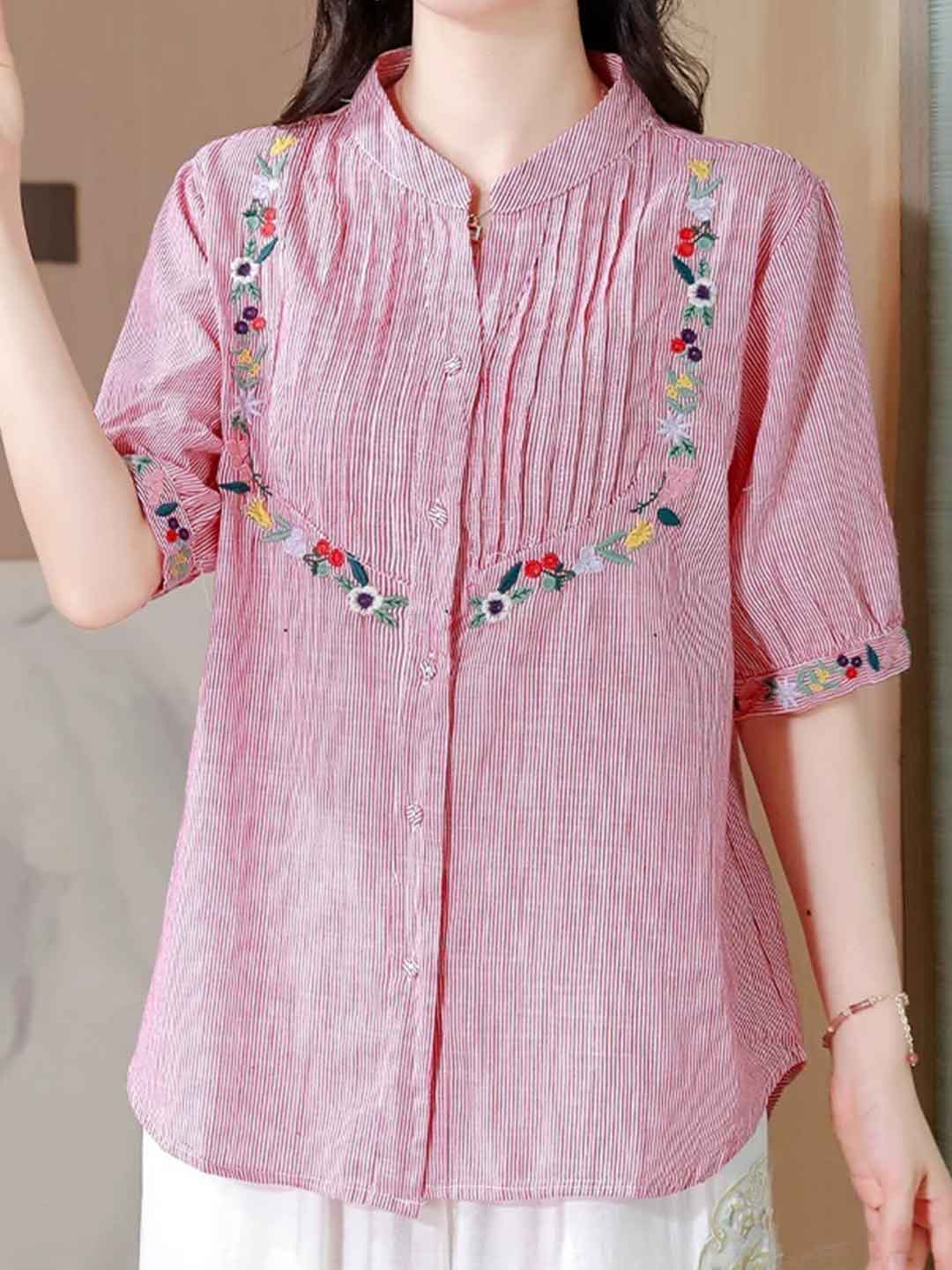 Kayla Daily Embroidered Striped Shirt