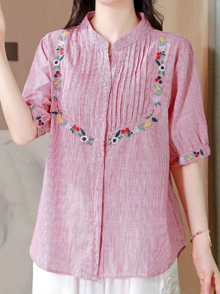 Kayla Daily Embroidered Striped Shirt