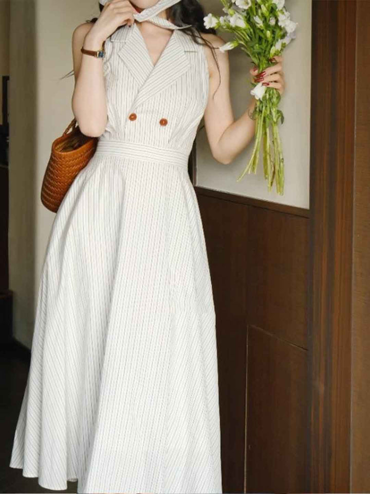 Victoria Elegant V-Neck Striped Shirt Dress