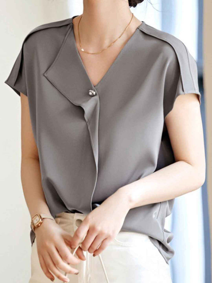 Rachel Slim V-Neck Solid Color Irregular Shirt
