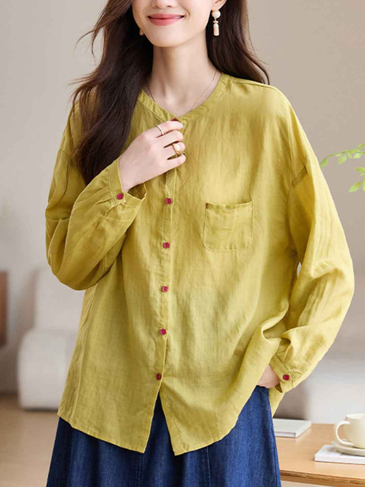 Katelyn Loose Crew Neck Solid Color Ramie Top